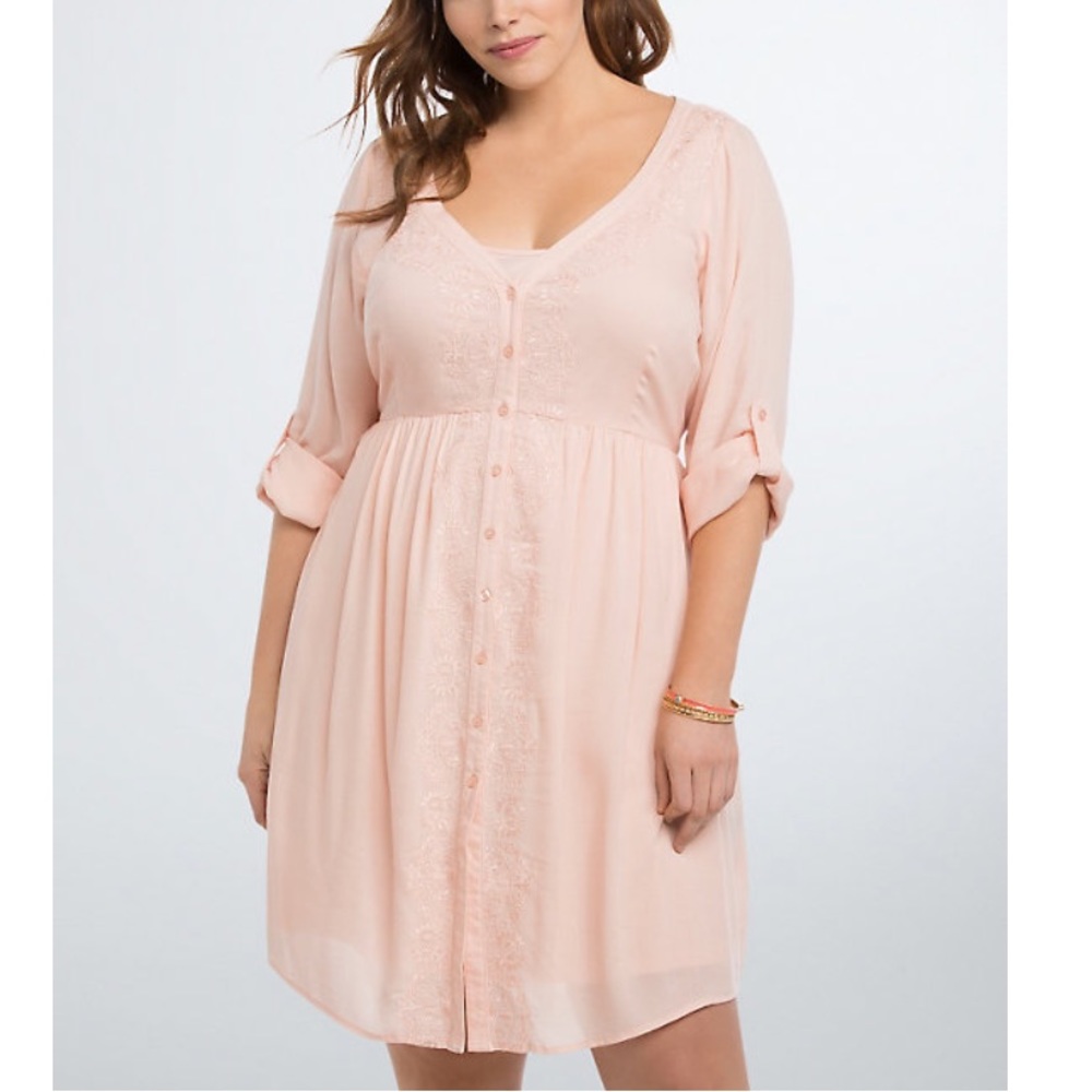 Embroidered Gauze Shirt Dress NWOT